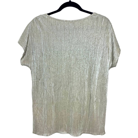 NY Company Womens Gold Shimmer Short Sleeve Blouse Large - Picture 2 of 4
